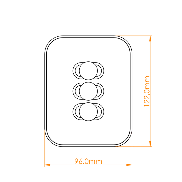 Desenho técnico da capa Alumiô com 96mm de largura e 122mm de altura