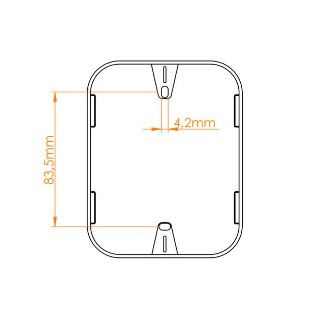 Desenho técnico do chassi Alumiô com 83,5mm entre furos e furo de 4,2mm