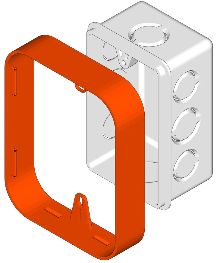 Remova a capa existente do seu interruptor. Solte os parafusos do chassi embutido e encaixe o Chassi Alumiô por cima, usando os mesmos furos do padrão 4x2 e os mesmos parafusos. Instale o chassi com o símbolo da marca voltado para baixo.